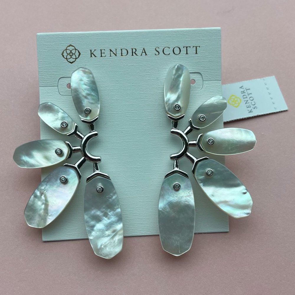 NWT Kendra Scott Ashlyn Ivory Mother Of Pearl Statement Earrings 14K Gold Plated